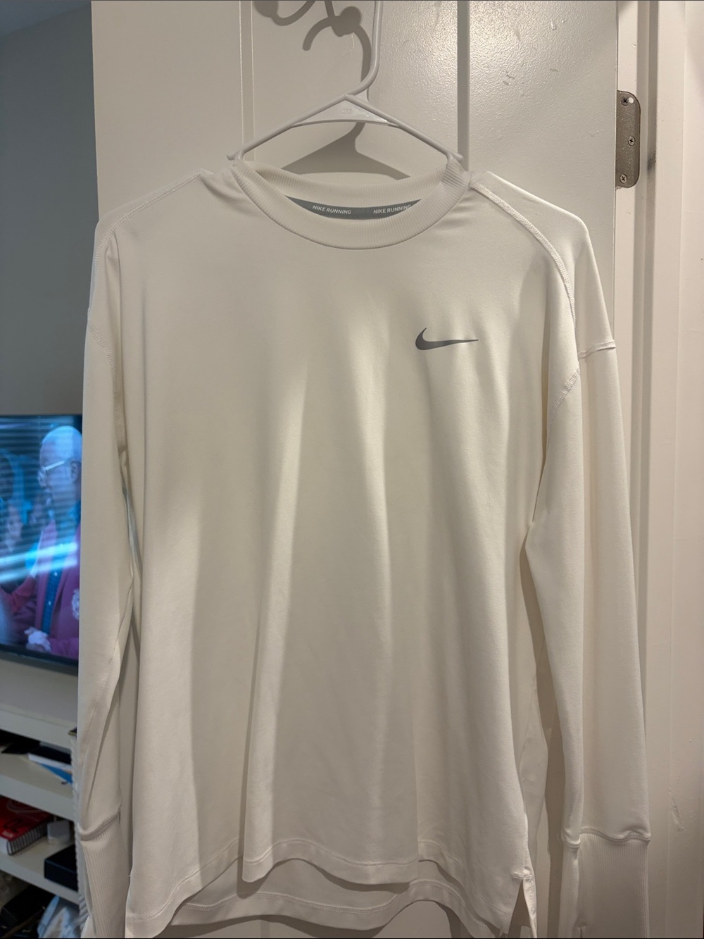 Nike Men's Long-Sleeve Crew in Off-White with Gray Swoosh